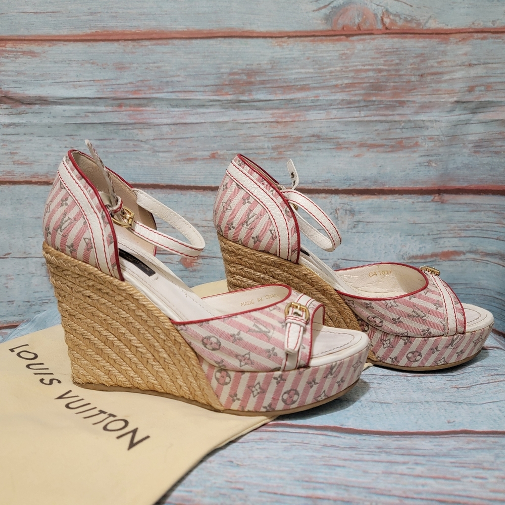 Authentic Louis Vuitton Monogram Wedge shoes Size 7.5 - Picture 6 of 15